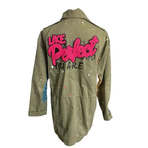 Zara Trafaluc Anorak Utility Jacket Army Green Sequin Embroidered Full Z… - Picture 4 of 13